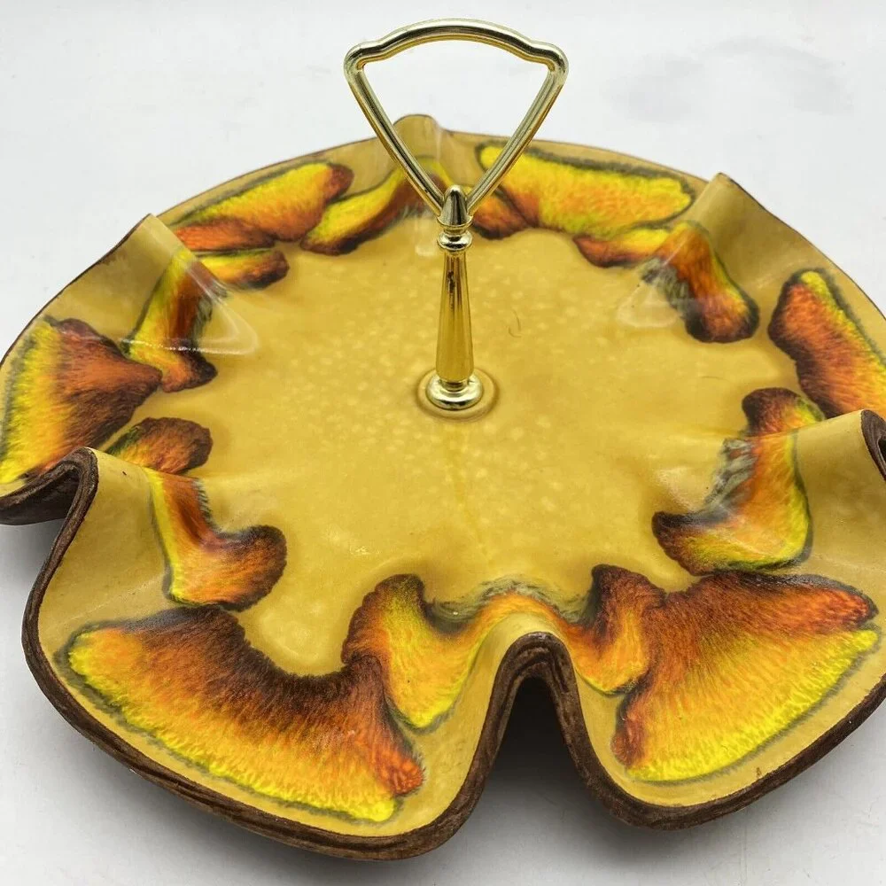 MCM Sequoia Ware Tidbit Serving Tray Yellow‎ Wave California Art Pottery USA VTG